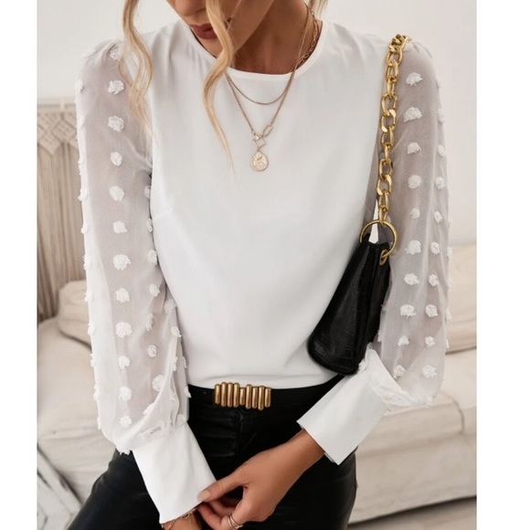 Tops - Boho dot mesh sleeve blouse